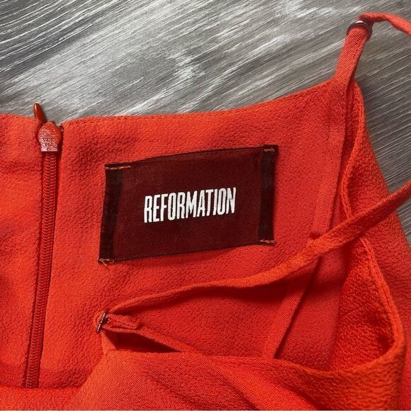 Reformation Red Ruffle Hem Slip Dress | Spaghetti Strap Midi | Size 2 - Picture 6 of 8